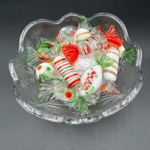 Murano Style Glass Wrapped Candies in a Crystal  Holiday Dish